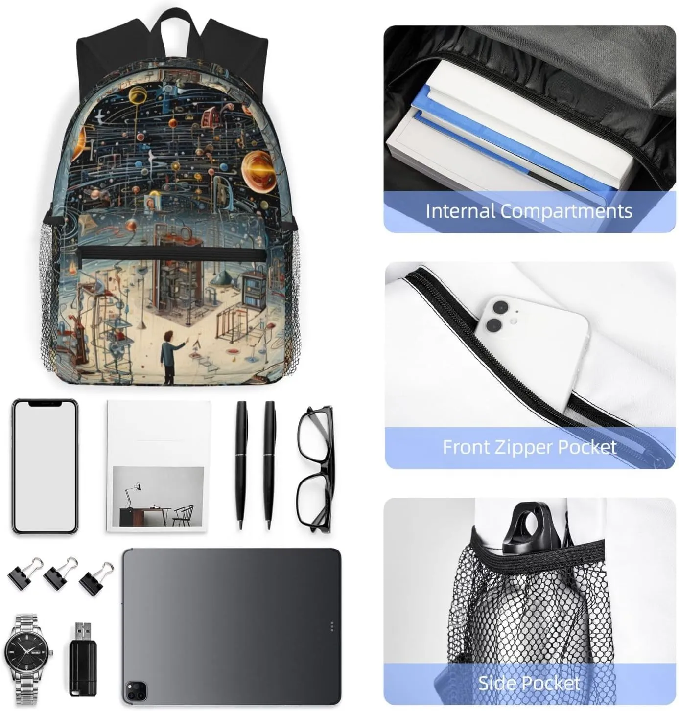 Physics Print Men Women Office Laptop Backpack,Work Bag 15.7 Inch Business Travel Bags Large Capacity