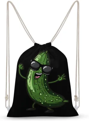Pickle Dancing Cucumber Drawstring Backpack Canvas Double Shoulder Bag String Bag Sports Gym Bag for Men Women 35x50cm