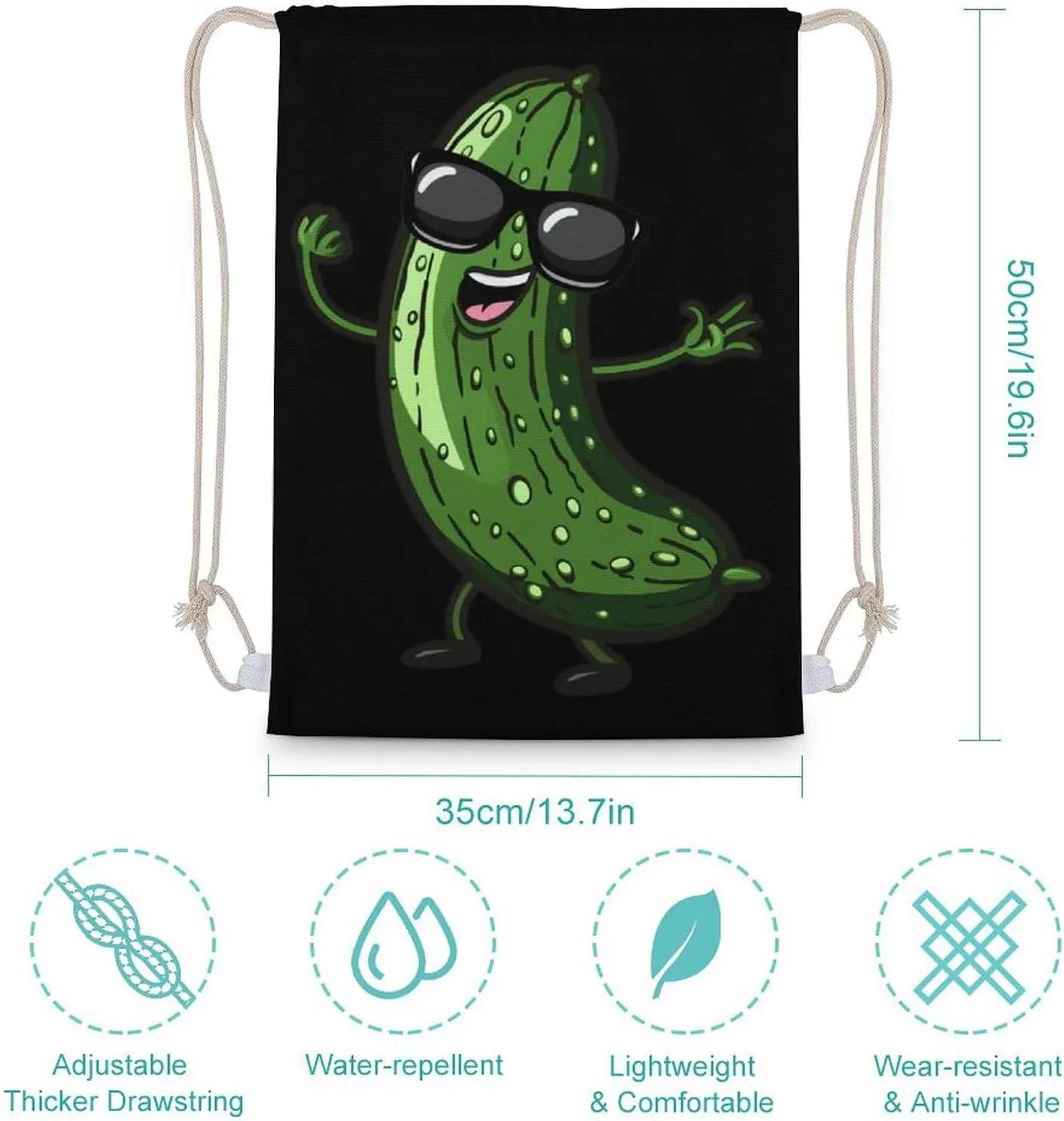 Pickle Dancing Cucumber Drawstring Backpack Canvas Double Shoulder Bag String Bag Sports Gym Bag for Men Women 35x50cm