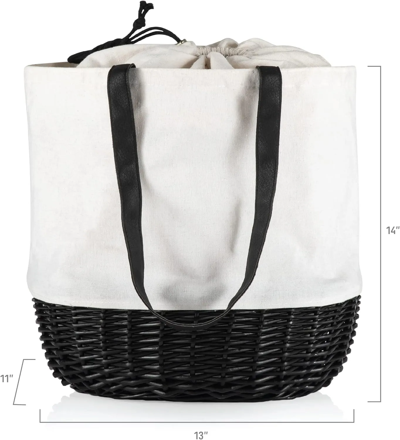 PICNIC TIME Coronado Canvas and Willow Basket Tote, Picnic Tote Bag, Beach Tote