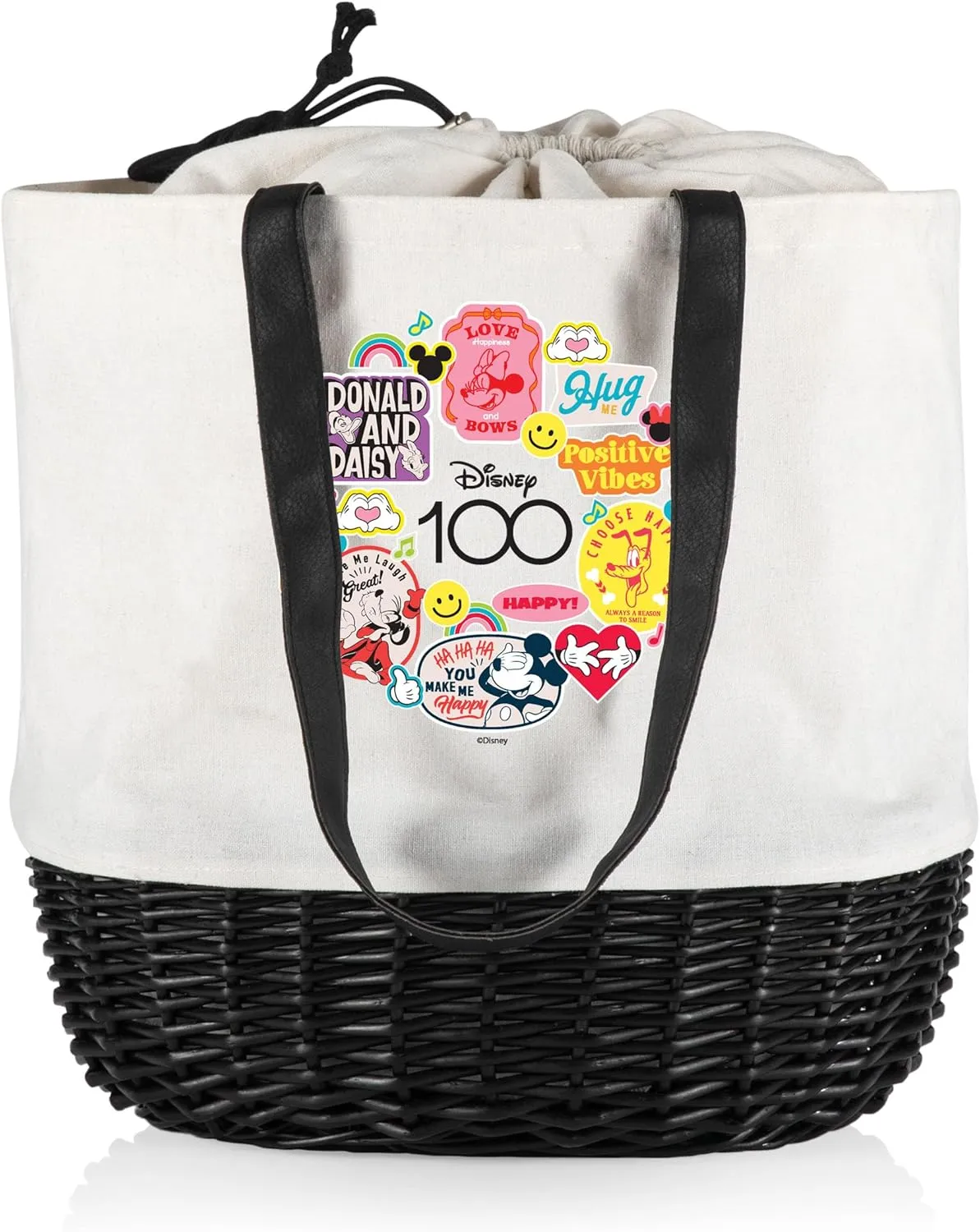 PICNIC TIME Coronado Canvas and Willow Basket Tote, Picnic Tote Bag, Beach Tote
