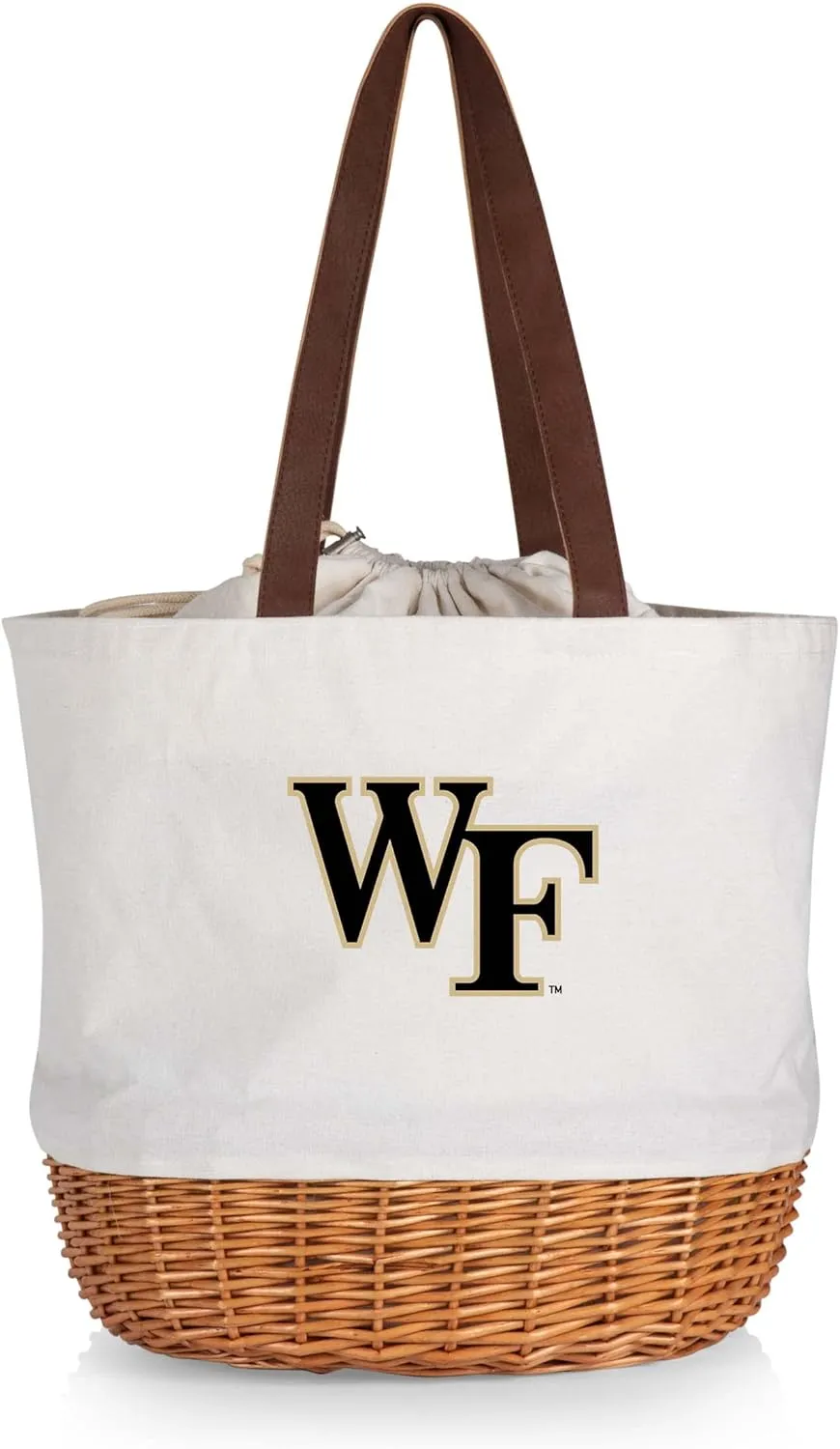 Picnic TIME NCAA Coronado Canvas and Willow Basket Tote, Picnic Tote Bag, Beach Tote, (Beige Canvas)