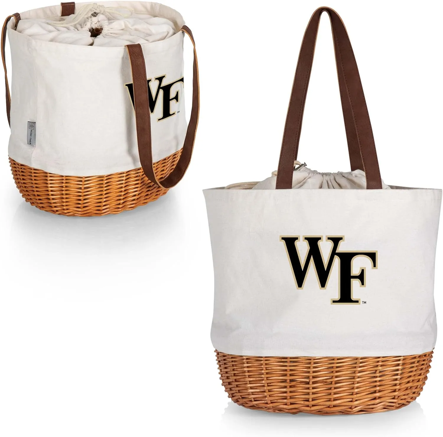 Picnic TIME NCAA Coronado Canvas and Willow Basket Tote, Picnic Tote Bag, Beach Tote, (Beige Canvas)