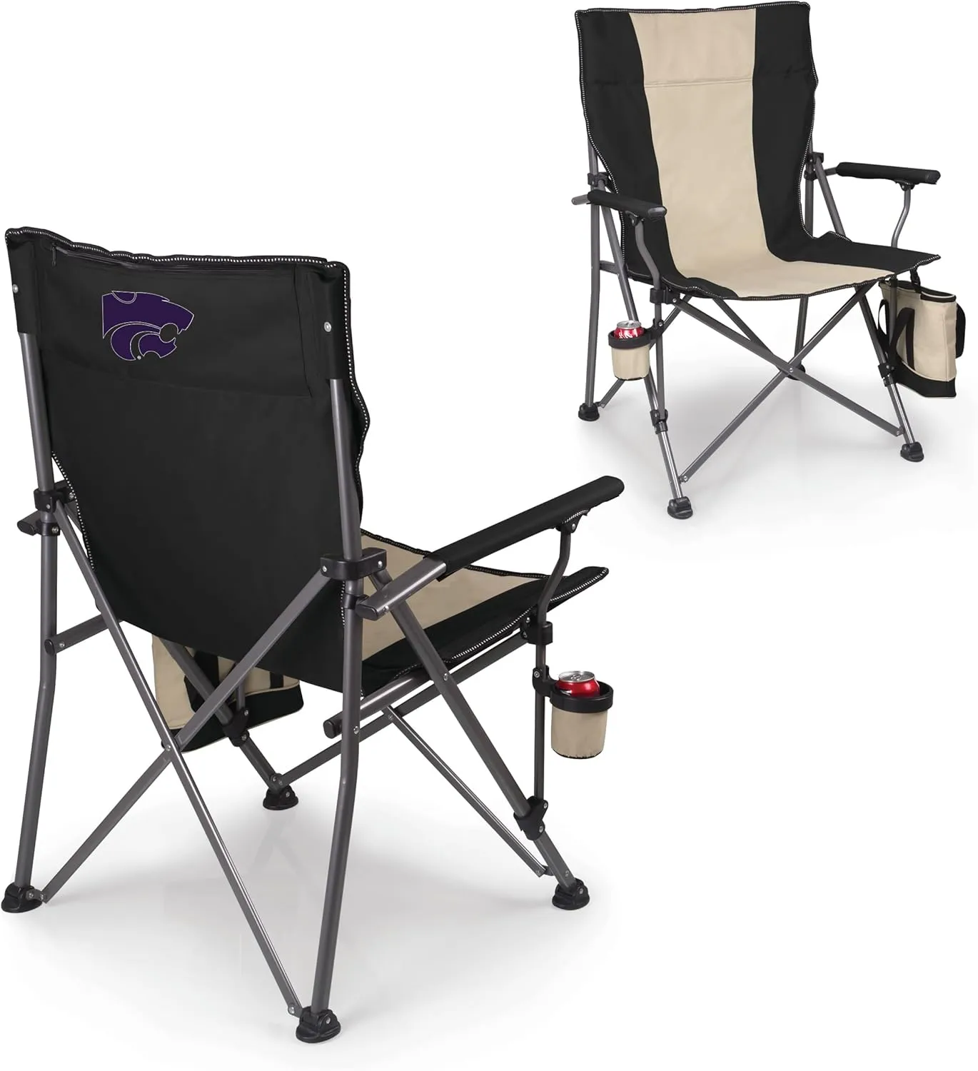 PICNIC TIME NCAA Kansas State Wildcats Big Bear XXL Camp Chair with Cooler, Heavy Duty Beach Chair, 500 lb Capacity Camping Chair with Carry Bag, (Black)