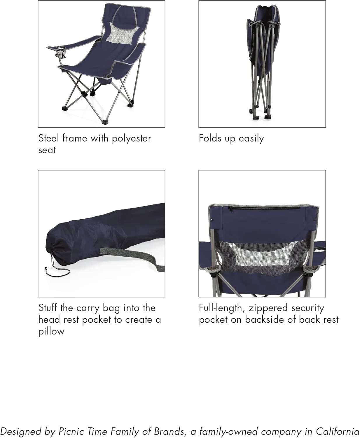 PICNIC TIME NCAA Ohio State Buckeyes Campsite Camping Chair, Picnic Chair, Outdoor Folding Chair with Carry Bag, Beach Chair, (Black with Gray Accents)