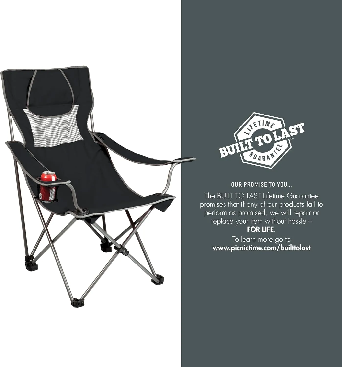 PICNIC TIME NCAA Ohio State Buckeyes Campsite Camping Chair, Picnic Chair, Outdoor Folding Chair with Carry Bag, Beach Chair, (Black with Gray Accents)