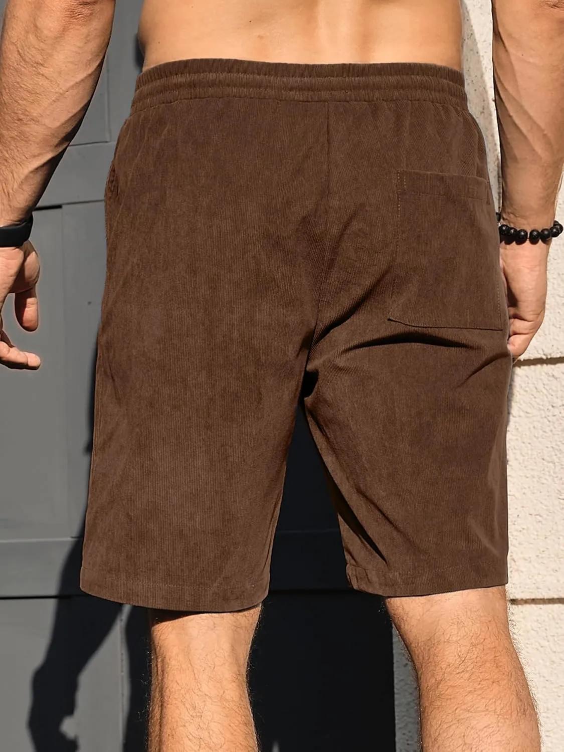 PLEPAN Mens Shorts 7 inch Corduroy Casual Short Drawstring Elastic Waist Lightweight Summer Beach Shorts Loose Fit