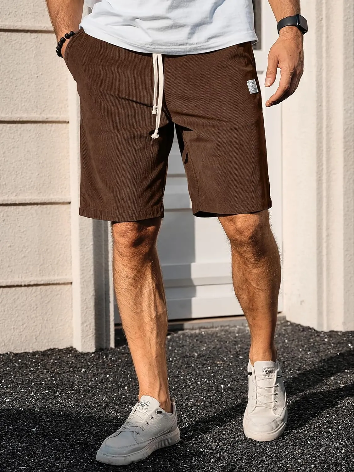 PLEPAN Mens Shorts 7 inch Corduroy Casual Short Drawstring Elastic Waist Lightweight Summer Beach Shorts Loose Fit