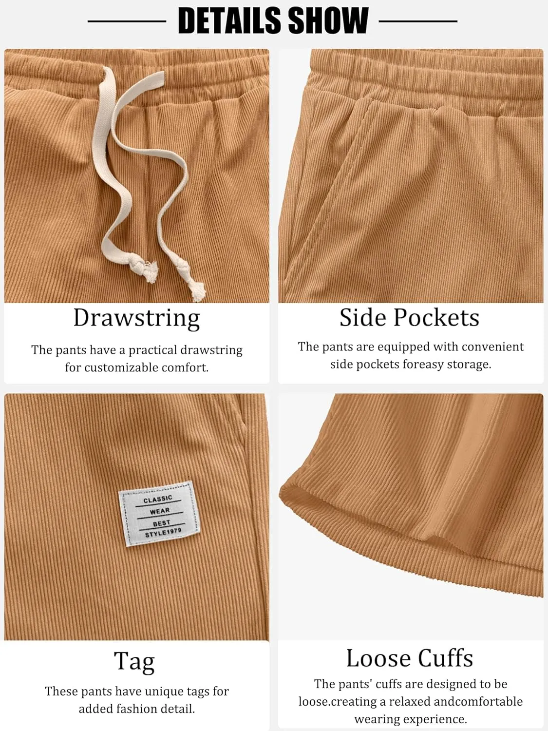 PLEPAN Mens Shorts 7 inch Corduroy Casual Short Drawstring Elastic Waist Lightweight Summer Beach Shorts Loose Fit
