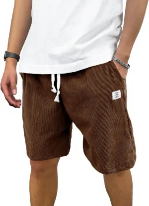 PLEPAN Mens Shorts 7 inch Corduroy Casual Short Drawstring Elastic Waist Lightweight Summer Beach Shorts Loose Fit