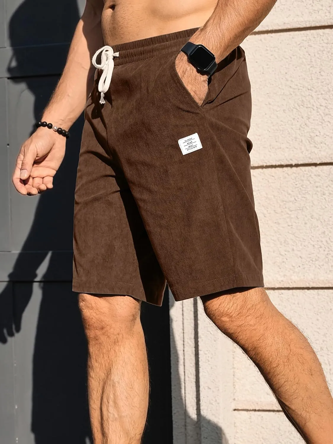 PLEPAN Mens Shorts 7 inch Corduroy Casual Short Drawstring Elastic Waist Lightweight Summer Beach Shorts Loose Fit