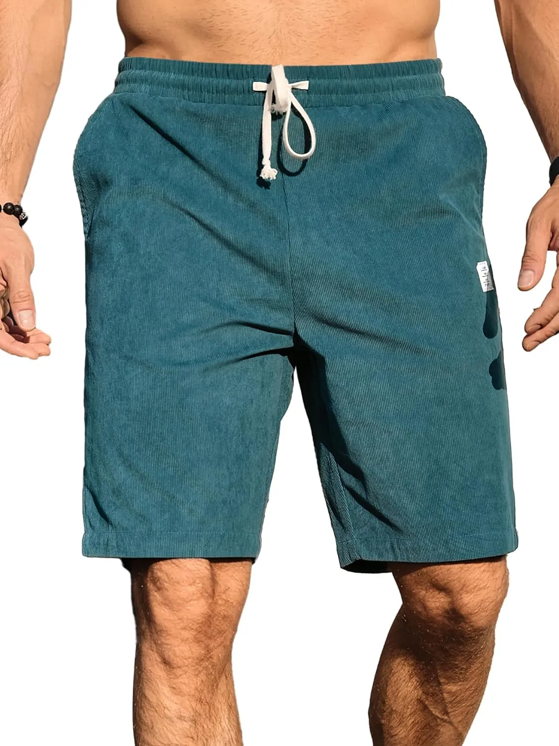 PLEPAN Mens Shorts 7 inch Corduroy Casual Short Drawstring Elastic Waist Lightweight Summer Beach Shorts Loose Fit
