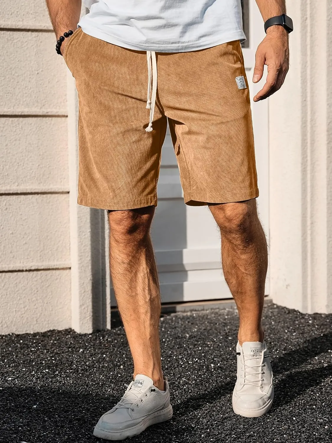 PLEPAN Men's Shorts Casual Corduroy Drawstring Elastic Waist Lightweight Summer Beach Shorts Loose Fit