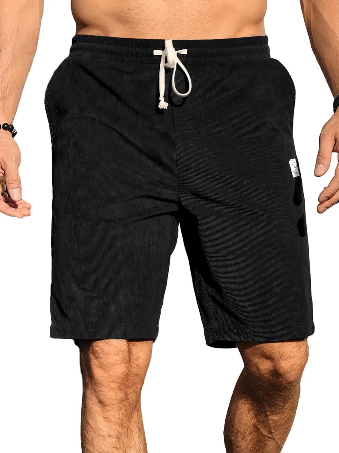 PLEPAN Men's Shorts Casual Corduroy Drawstring Elastic Waist Lightweight Summer Beach Shorts Loose Fit