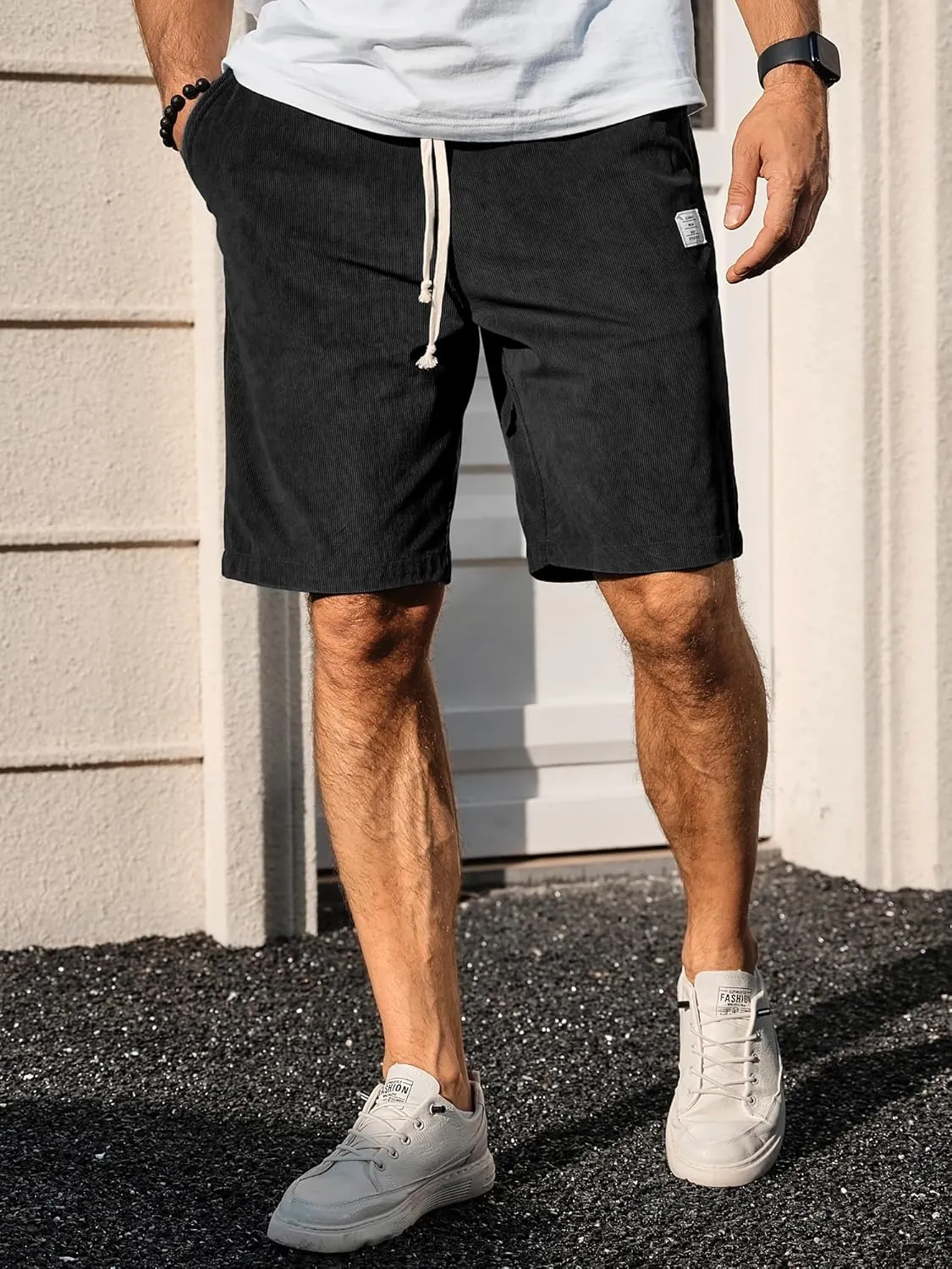 PLEPAN Men's Shorts Casual Corduroy Drawstring Elastic Waist Lightweight Summer Beach Shorts Loose Fit
