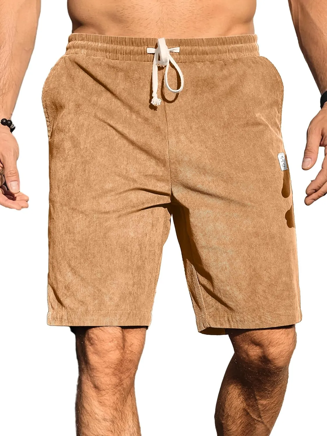 PLEPAN Men's Shorts Casual Corduroy Drawstring Elastic Waist Lightweight Summer Beach Shorts Loose Fit