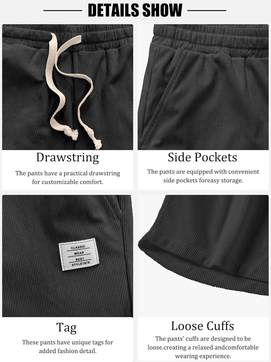 PLEPAN Men's Shorts Casual Corduroy Drawstring Elastic Waist Lightweight Summer Beach Shorts Loose Fit