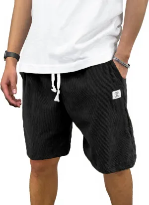 PLEPAN Men's Shorts Casual Corduroy Drawstring Elastic Waist Lightweight Summer Beach Shorts Loose Fit