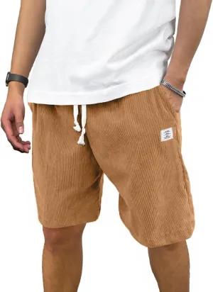 PLEPAN Men's Shorts Casual Corduroy Drawstring Elastic Waist Lightweight Summer Beach Shorts Loose Fit