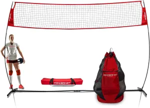 PowerNet Freestanding Volleyball Warm Up Net with Large Ball Bag Bundle, Portable Design for Indoor Or Outdoor Use, Foldable One Piece Quick Setup Frame, Great for Hitting Serving Drills