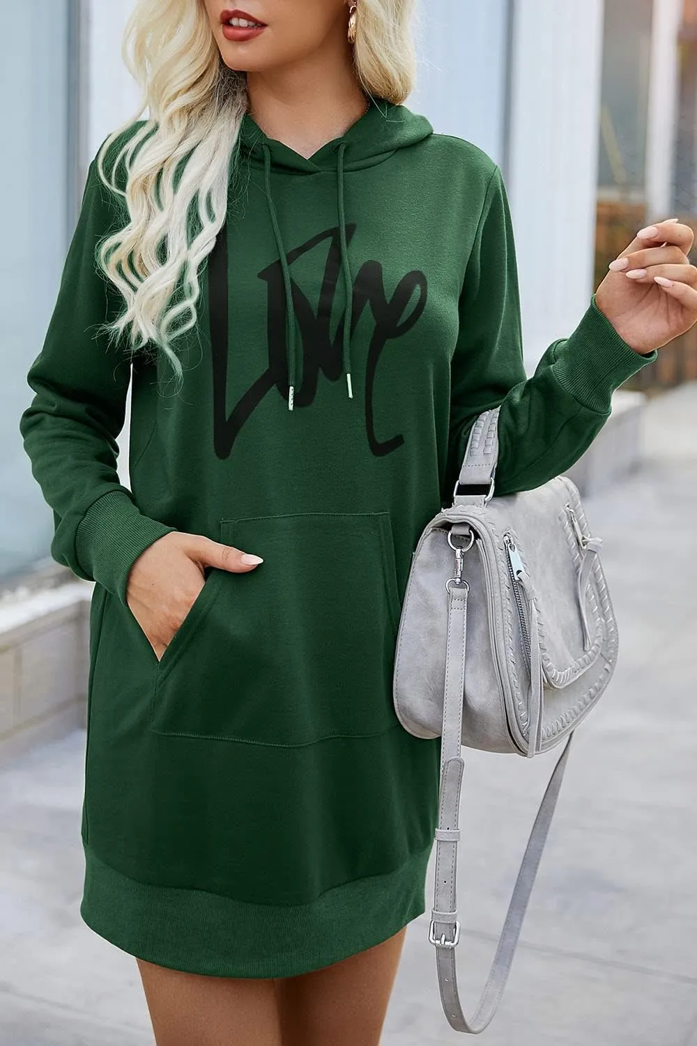 PRETTYGARDEN Women's Hooded Sweatshirt Fall Fashion Drawstring Lightweight Long Sleeve Pullover Hoodie Dress