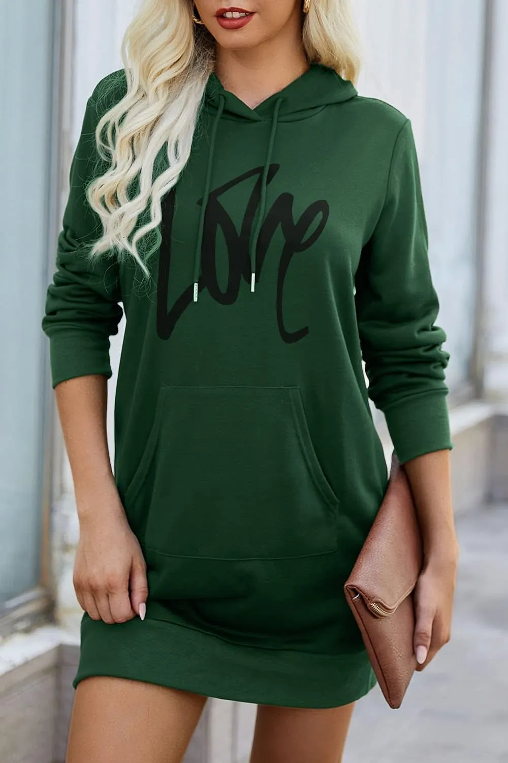 PRETTYGARDEN Women's Hooded Sweatshirt Fall Fashion Drawstring Lightweight Long Sleeve Pullover Hoodie Dress