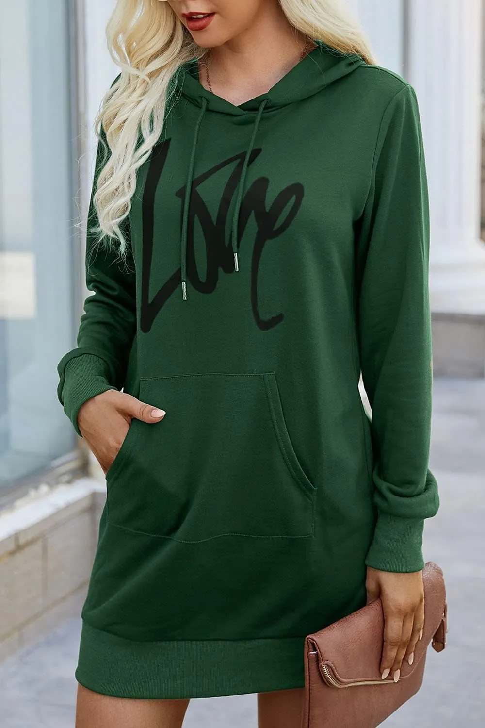 PRETTYGARDEN Women's Hooded Sweatshirt Fall Fashion Drawstring Lightweight Long Sleeve Pullover Hoodie Dress
