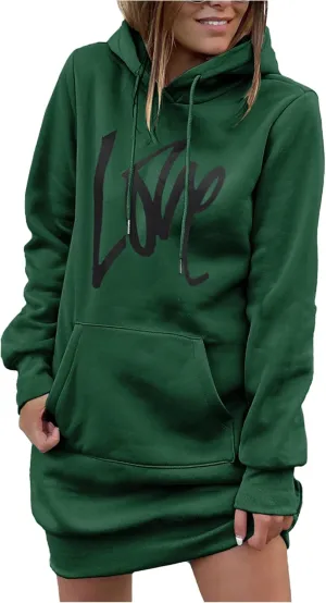 PRETTYGARDEN Women's Hooded Sweatshirt Fall Fashion Drawstring Lightweight Long Sleeve Pullover Hoodie Dress