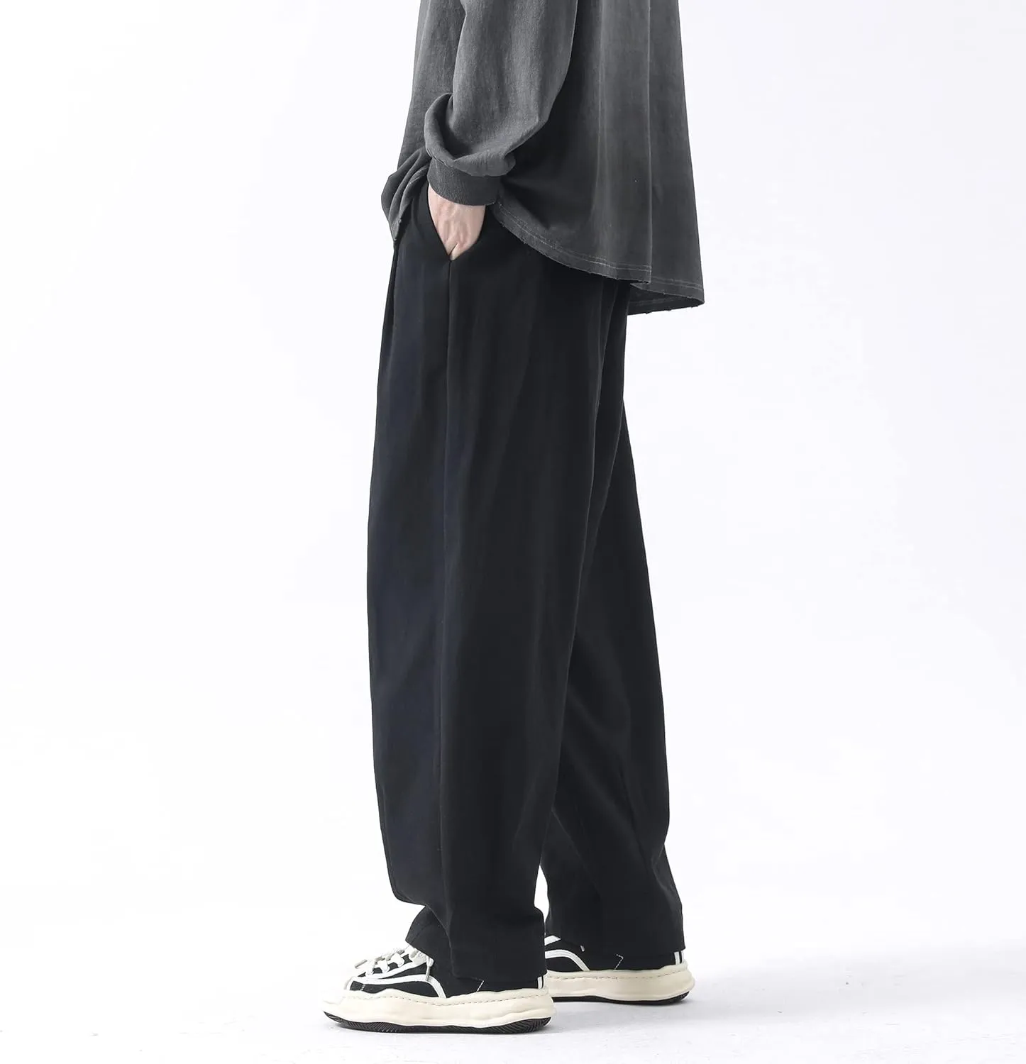 PRIJOUHE Men's Baggy Cargo Pants Casual Loose Fit Wide Leg Pants with Elastic Drawstring Waist
