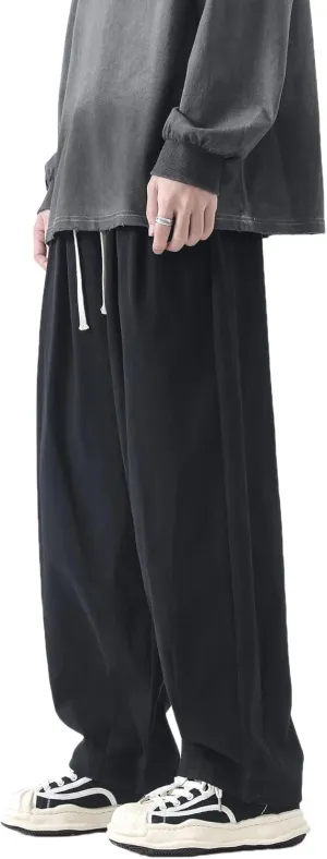 PRIJOUHE Men's Baggy Cargo Pants Casual Loose Fit Wide Leg Pants with Elastic Drawstring Waist