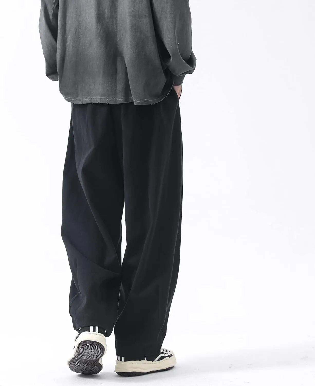 PRIJOUHE Men's Baggy Cargo Pants Casual Loose Fit Wide Leg Pants with Elastic Drawstring Waist