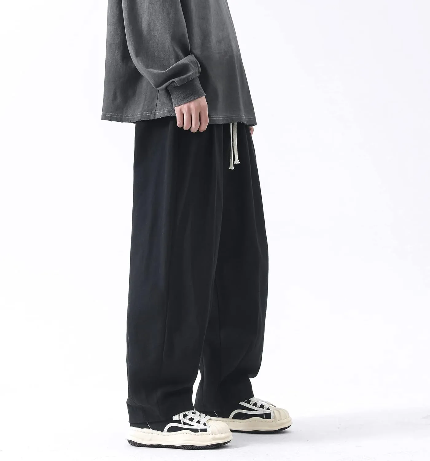PRIJOUHE Men's Baggy Cargo Pants Casual Loose Fit Wide Leg Pants with Elastic Drawstring Waist