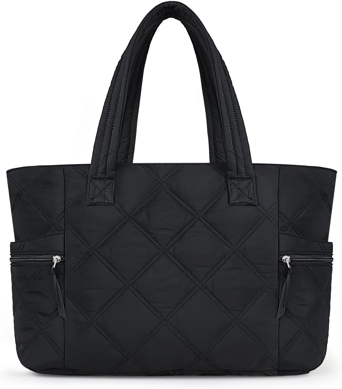 Prite Quilted Tote Bag for Women, Lightweight Puffer Tote with Zipper, Travel Work Nurse Gym Bag