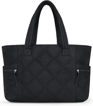 Prite Quilted Tote Bag for Women, Lightweight Puffer Tote with Zipper, Travel Work Nurse Gym Bag
