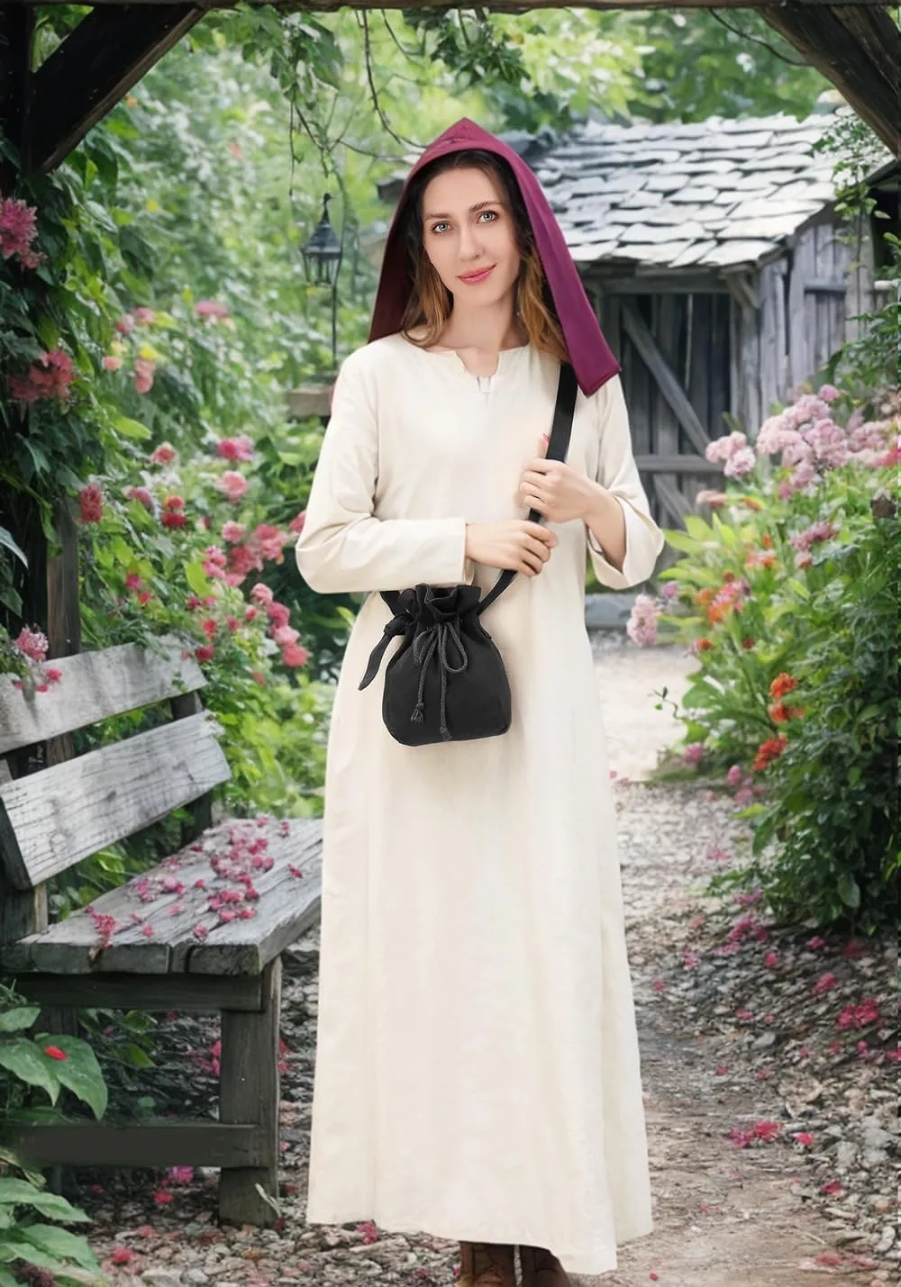 PROCOS Medieval Bag Canvas Renaissance Drawstring Shoulder Bag Coin Purse Costume Accessories for Festival LARP Christmas
