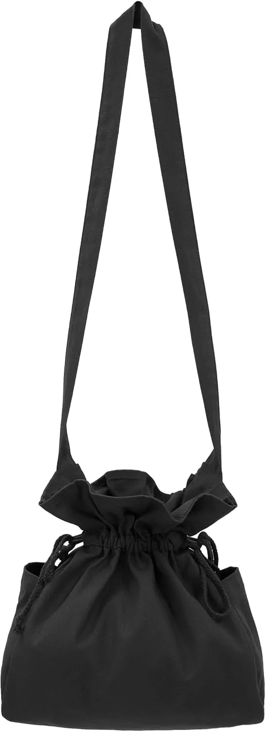 PROCOS Medieval Drawstring Bag Canvas Shoulder Bag Waist Pouch Costume Accessories Coins Purse with Side Pakets Festival LARP (Black)