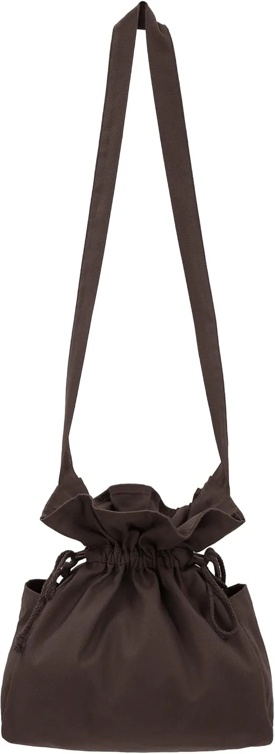 PROCOS Medieval Drawstring Bag Canvas Shoulder Bag Waist Pouch Costume Accessories Coins Purse with Side Pakets Festival LARP (Brown)