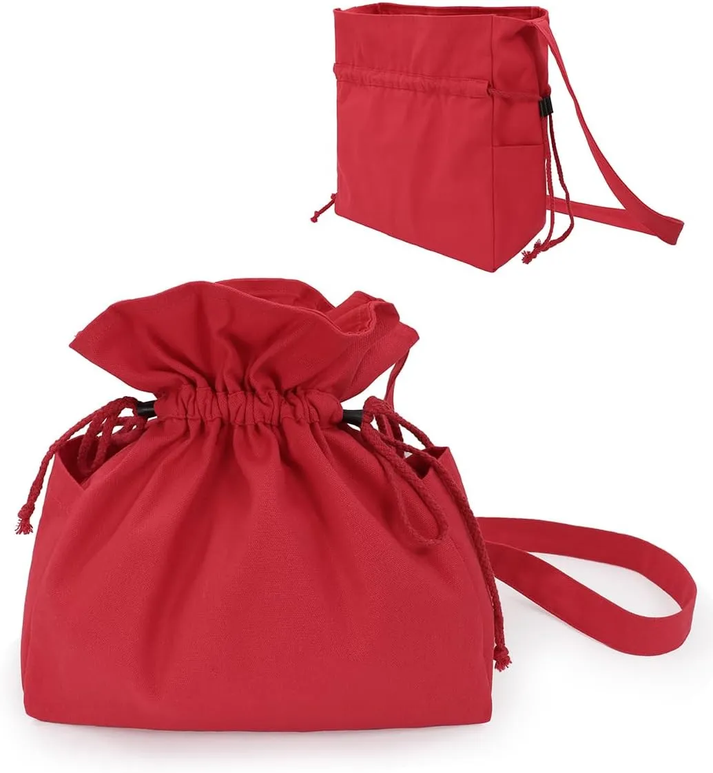 PROCOS Medieval Drawstring Bag Canvas Shoulder Bag Waist Pouch Costume Accessories Coins Purse with Side Pakets Festival LARP (Red, L, bag)