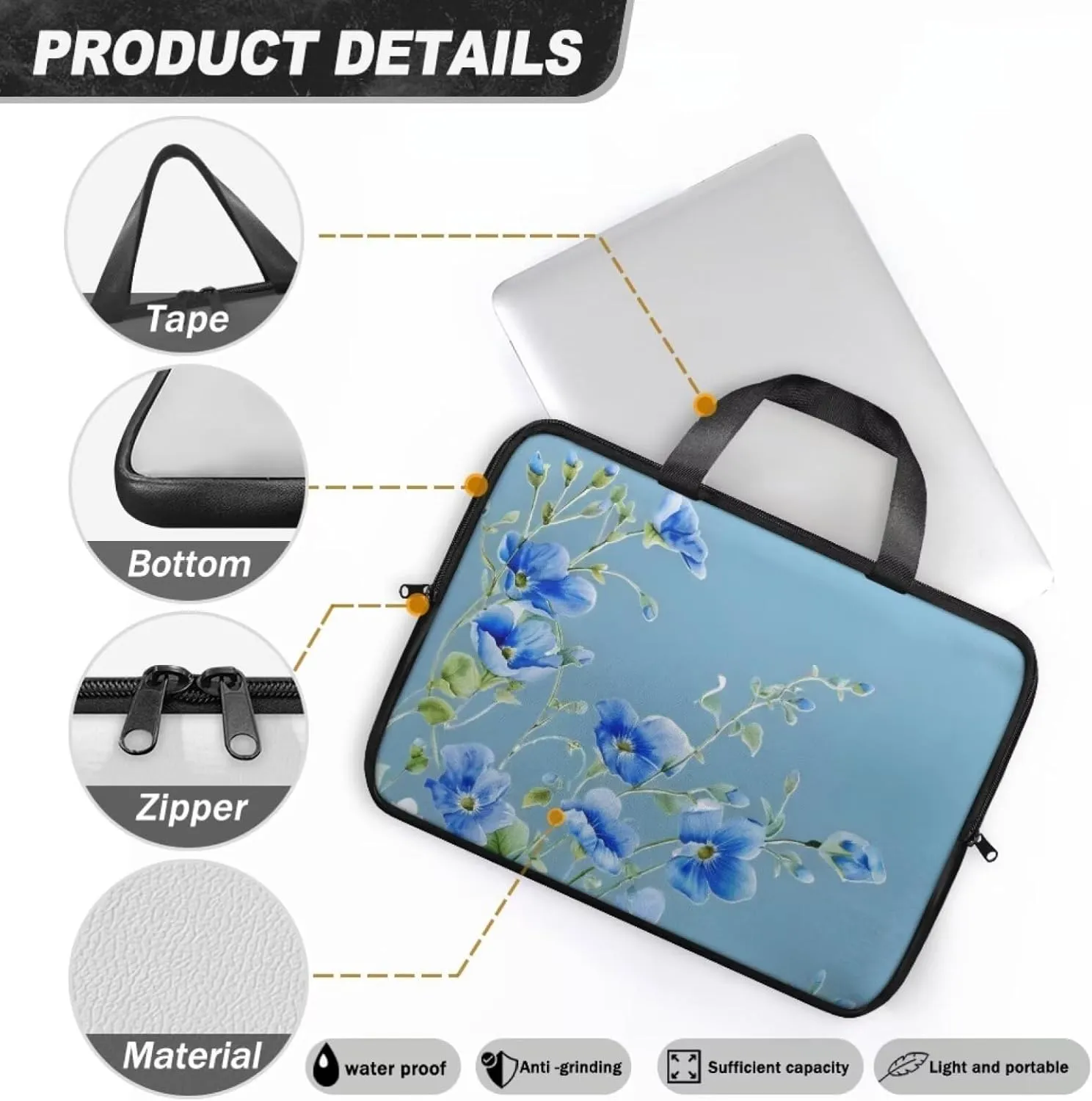 PU Leather Print Laptop Bag Computer Carrying Case Fits Laptop and Tablet, Sleek Design