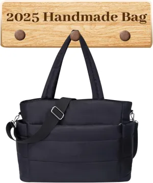 Puffer Tote Bag for Women, Quilted Shoulder Work Bag, Lightweight Travel Tote with Laptop Compartment