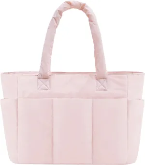 Puffer Tote Bag, Work Bags for Women with Laptop Compartment, Travel Tote with Luggage Sleeve, Quilted Bag for School