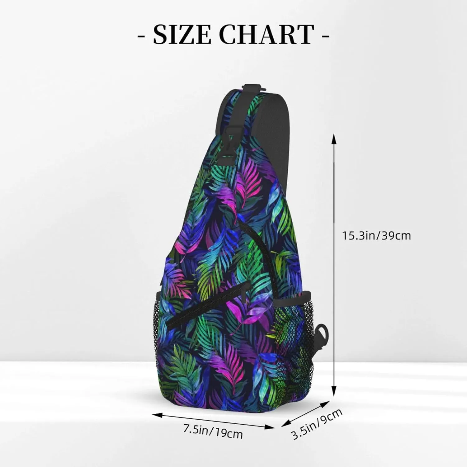 Purple Tropical Watercolor Palm Leaves Cross Chest Bag Diagonally Hiking Crossbody Bag Travel Shoulder Daypack Lightweight Sling Backpack Cycling Daypacks Fitness Chest Backpacks
