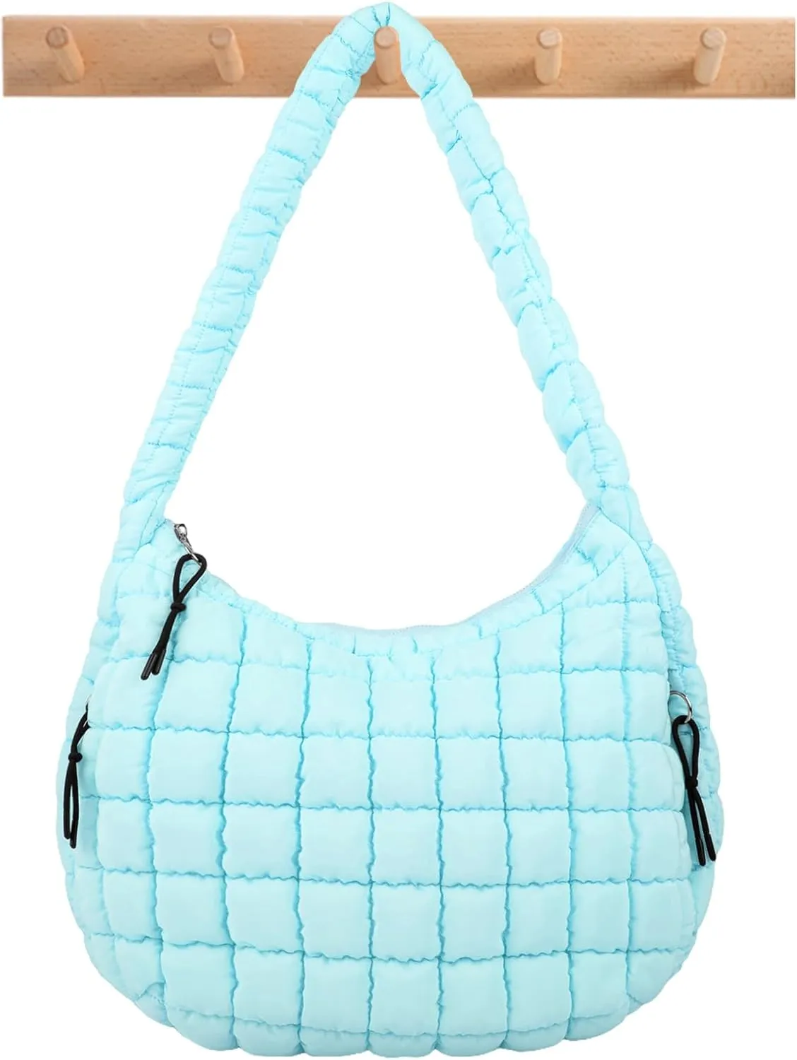 Quilted Puffer Tote Bag Large Crossbody Shoulder Bag with Zipper, Nylon Bubble Hobo Handbag Carryall Bag for Women