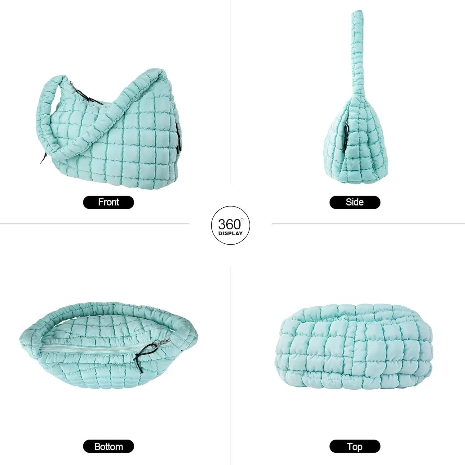 Quilted Puffer Tote Bag Large Crossbody Shoulder Bag with Zipper, Nylon Bubble Hobo Handbag Carryall Bag for Women