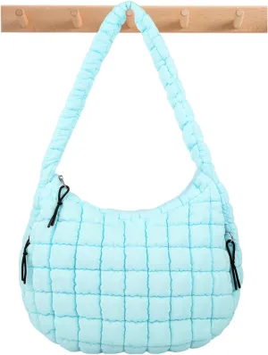 Quilted Puffer Tote Bag Large Crossbody Shoulder Bag with Zipper, Nylon Bubble Hobo Handbag Carryall Bag for Women