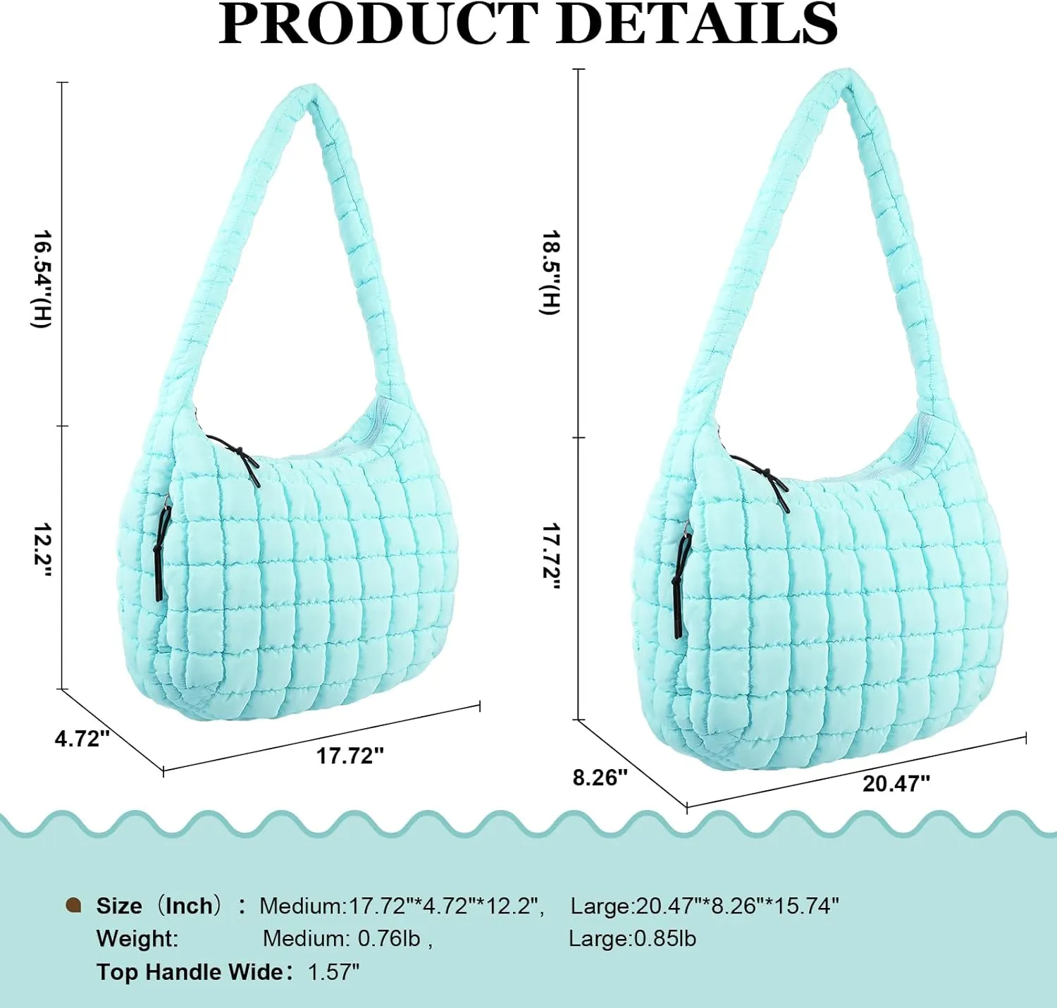Quilted Puffer Tote Bag Large Crossbody Shoulder Bag with Zipper, Nylon Bubble Hobo Handbag Carryall Bag for Women