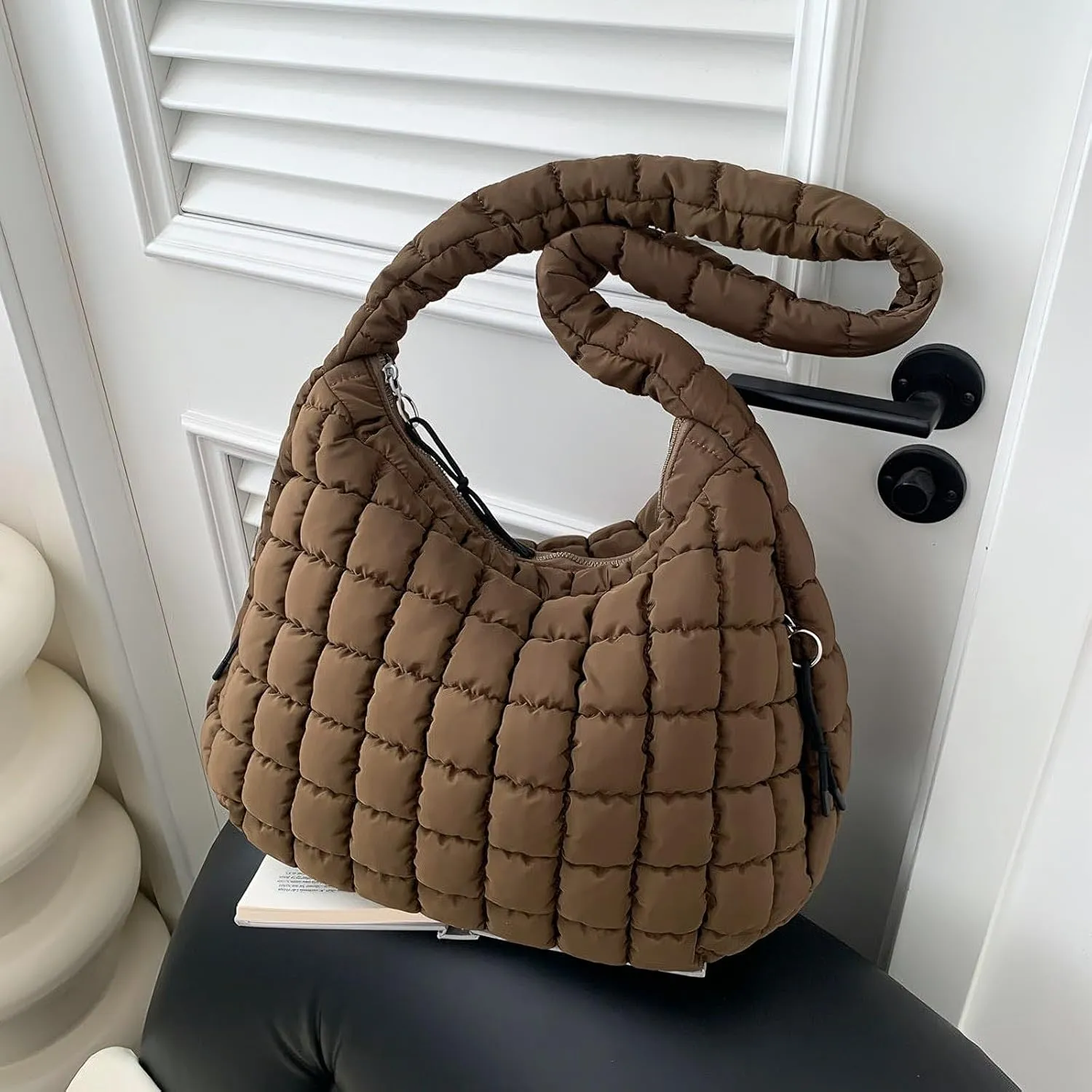 Quilted Tote Bag for Women Large Puffer Carryall Bag Lightweight Puffy Padding Hobo Shoulder Bag Crossbody Ladies Purse