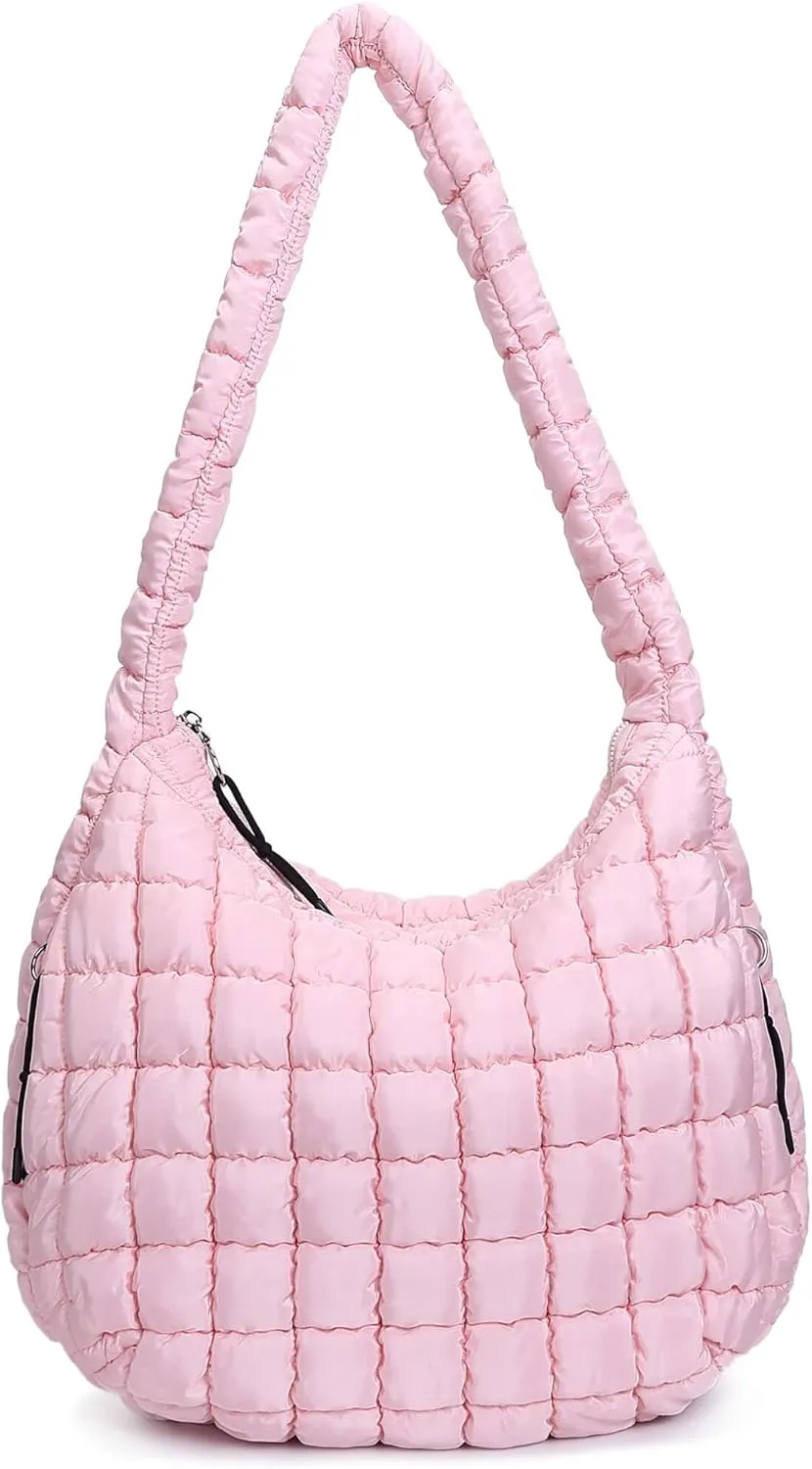 Quilted Tote Bag for Women Large Puffer Carryall Bag Lightweight Puffy Padding Hobo Shoulder Bag Crossbody Ladies Purse