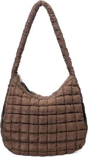 Quilted Tote Bag for Women Large Puffer Carryall Bag Lightweight Puffy Padding Hobo Shoulder Bag Crossbody Ladies Purse