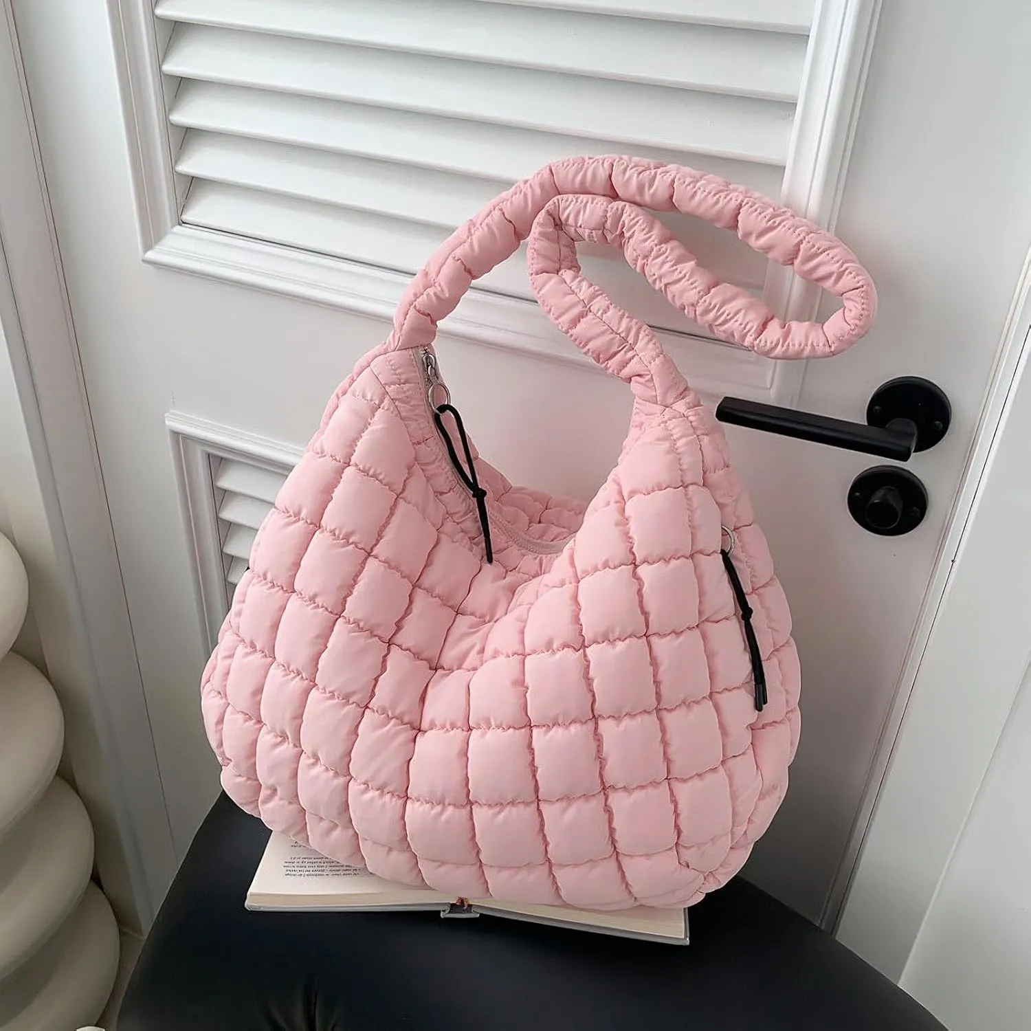 Quilted Tote Bag for Women Large Puffer Carryall Bag Lightweight Puffy Padding Hobo Shoulder Bag Crossbody Ladies Purse